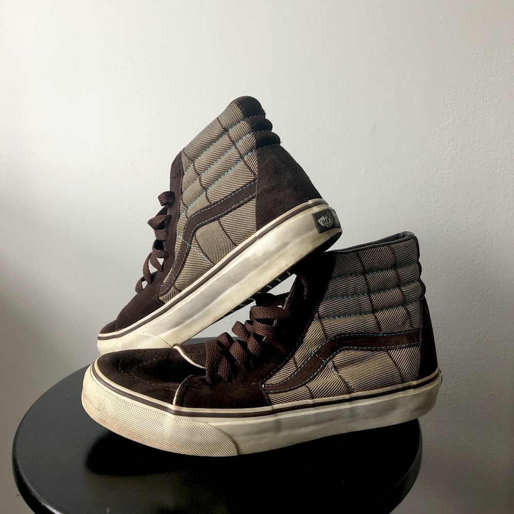 Brown Vans Skate Hi with Blue Stitching